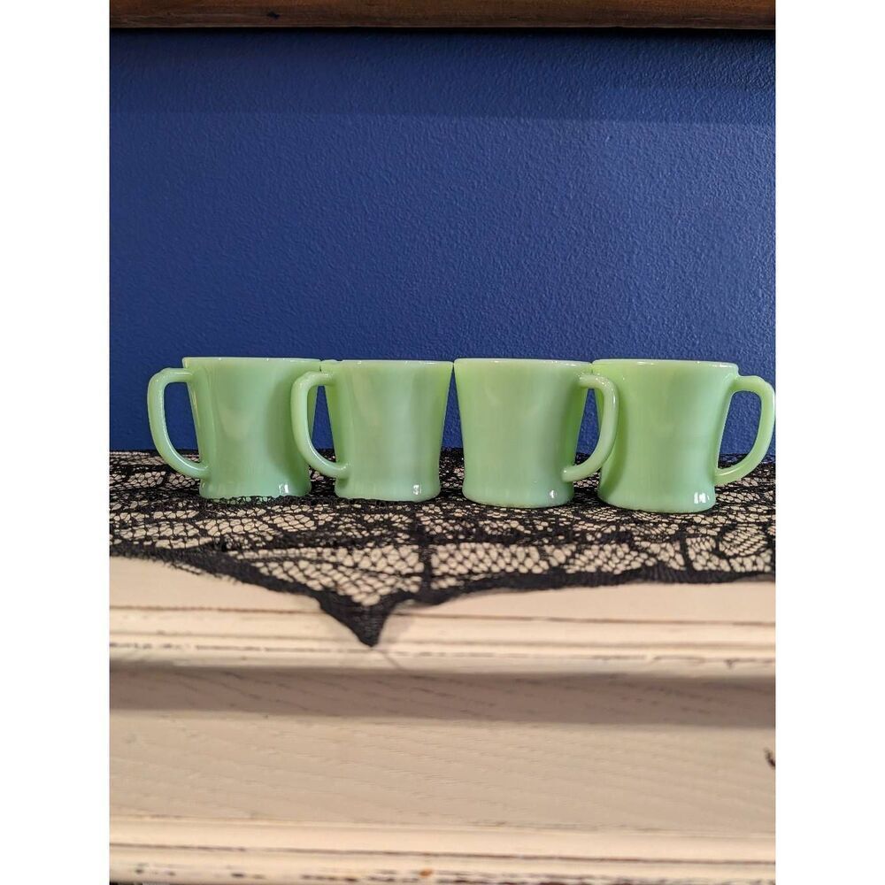 Fire King Jadeite D Handle Diner Mugs Oven Ware Set of 4 READ MCM 1950s